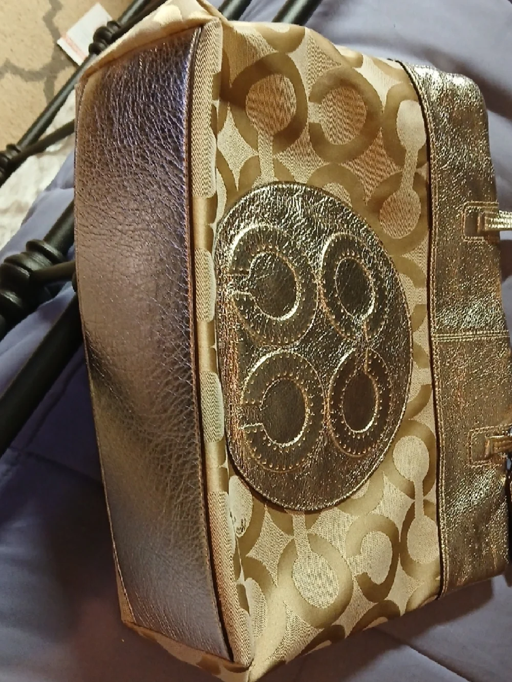 Coach Metallic Gold and Beige Signature Tote - Picture 5 of 8